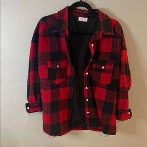 Pink Lily Red and Black Flannel jacket oversized
